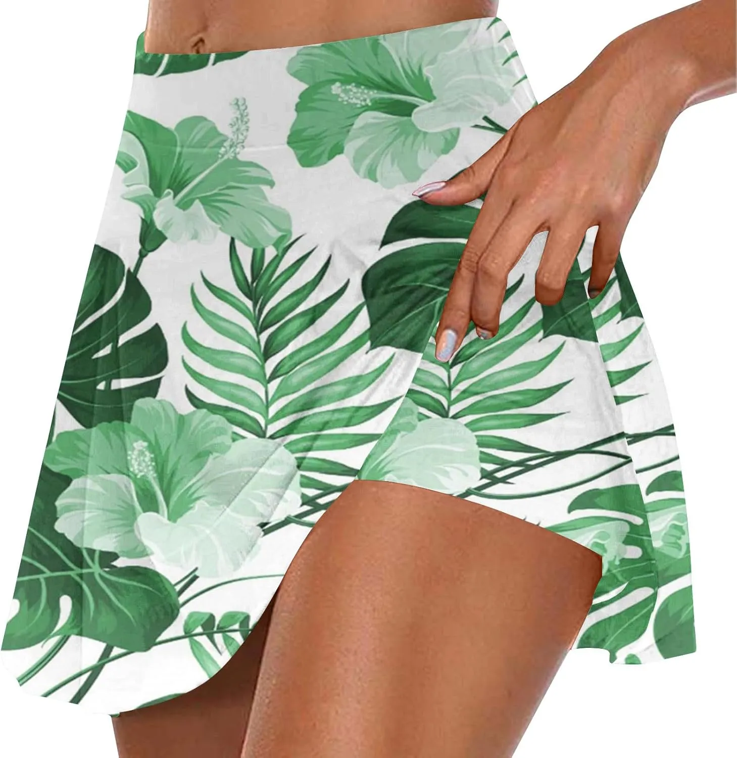 Tennis Skirt for Women High Waisted Tropical Print Athletic Skorts Lightweight Active Workout Shorts Fake 2 Piece