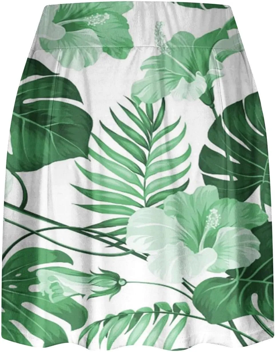 Tennis Skirt for Women High Waisted Tropical Print Athletic Skorts Lightweight Active Workout Shorts Fake 2 Piece