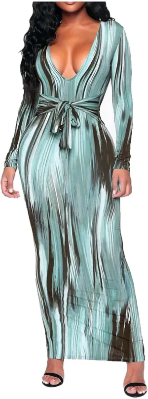 The Viral Waist Illusion Dress,Waist Illusion Dress for Women,V Neck Casual Long Sleeve Maxi Ruched Slim Fit