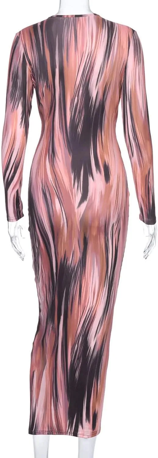 The Viral Waist Illusion Dress,Waist Illusion Dress for Women,V Neck Casual Long Sleeve Maxi Ruched Slim Fit