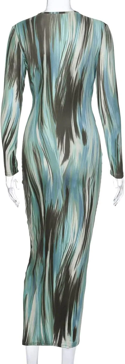 The Viral Waist Illusion Dress,Waist Illusion Dress for Women,V Neck Casual Long Sleeve Maxi Ruched Slim Fit