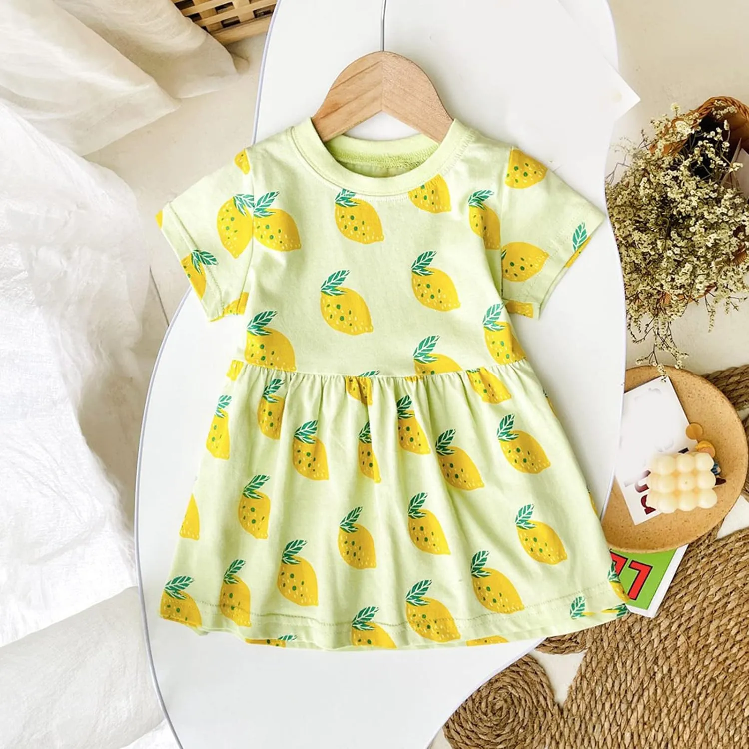 Toddler Baby Girl Fruit Mini Skirt Bowknot Ruffle Sleeveless Princess Dress Newborn Floral Print Dresses