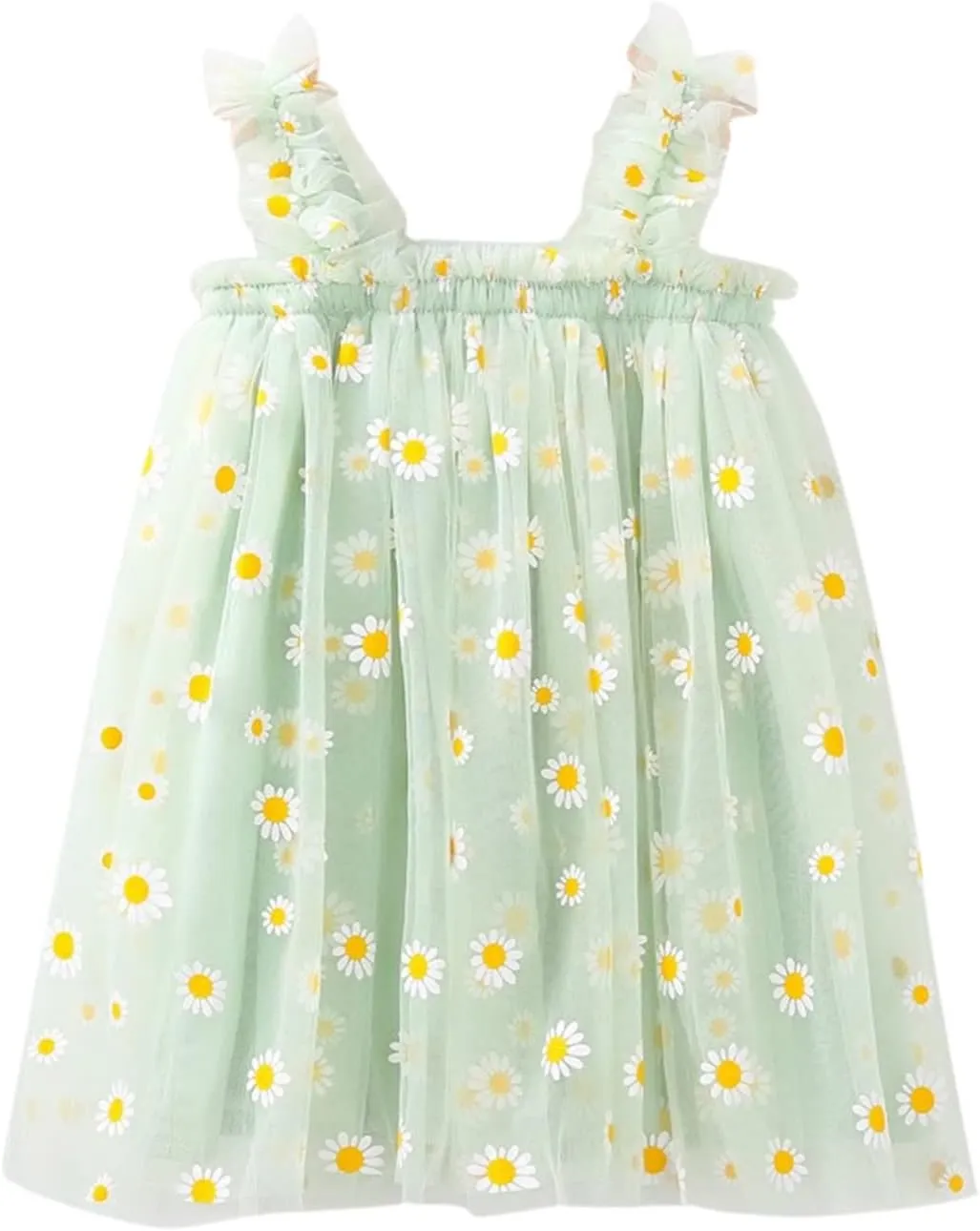Toddler Baby Girl Tutu Dress Floral Print Tulle Dress Little Girl Sleeveless Princess Dresses with Flower Headband
