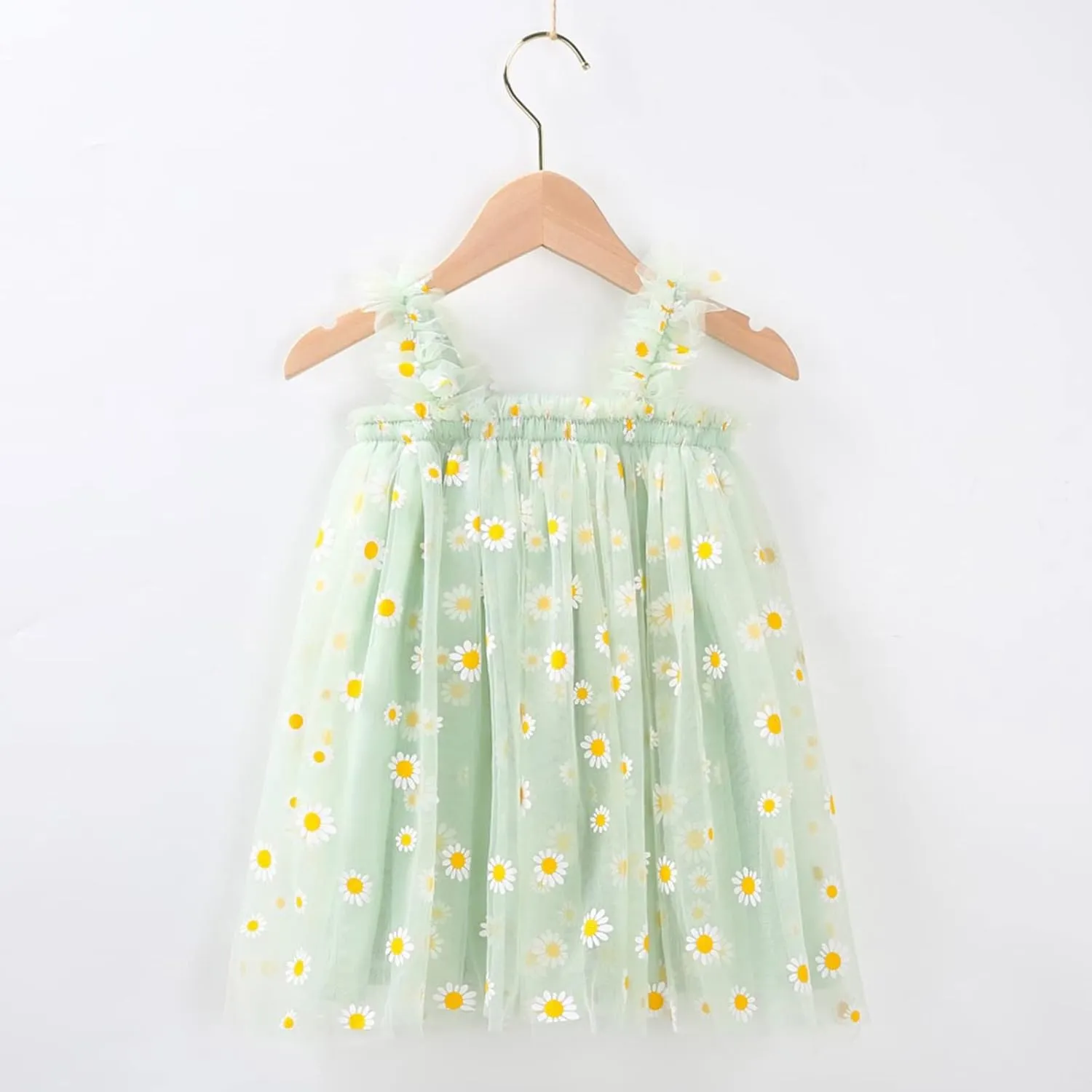 Toddler Baby Girl Tutu Dress Floral Print Tulle Dress Little Girl Sleeveless Princess Dresses with Flower Headband