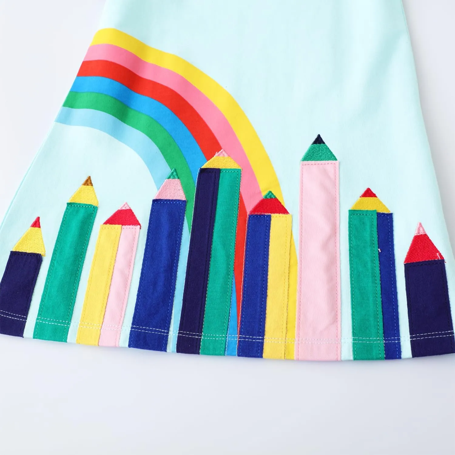 Toddler Girls Cotton Embroidery Applique Short Sleeve Dresses 2-7Y