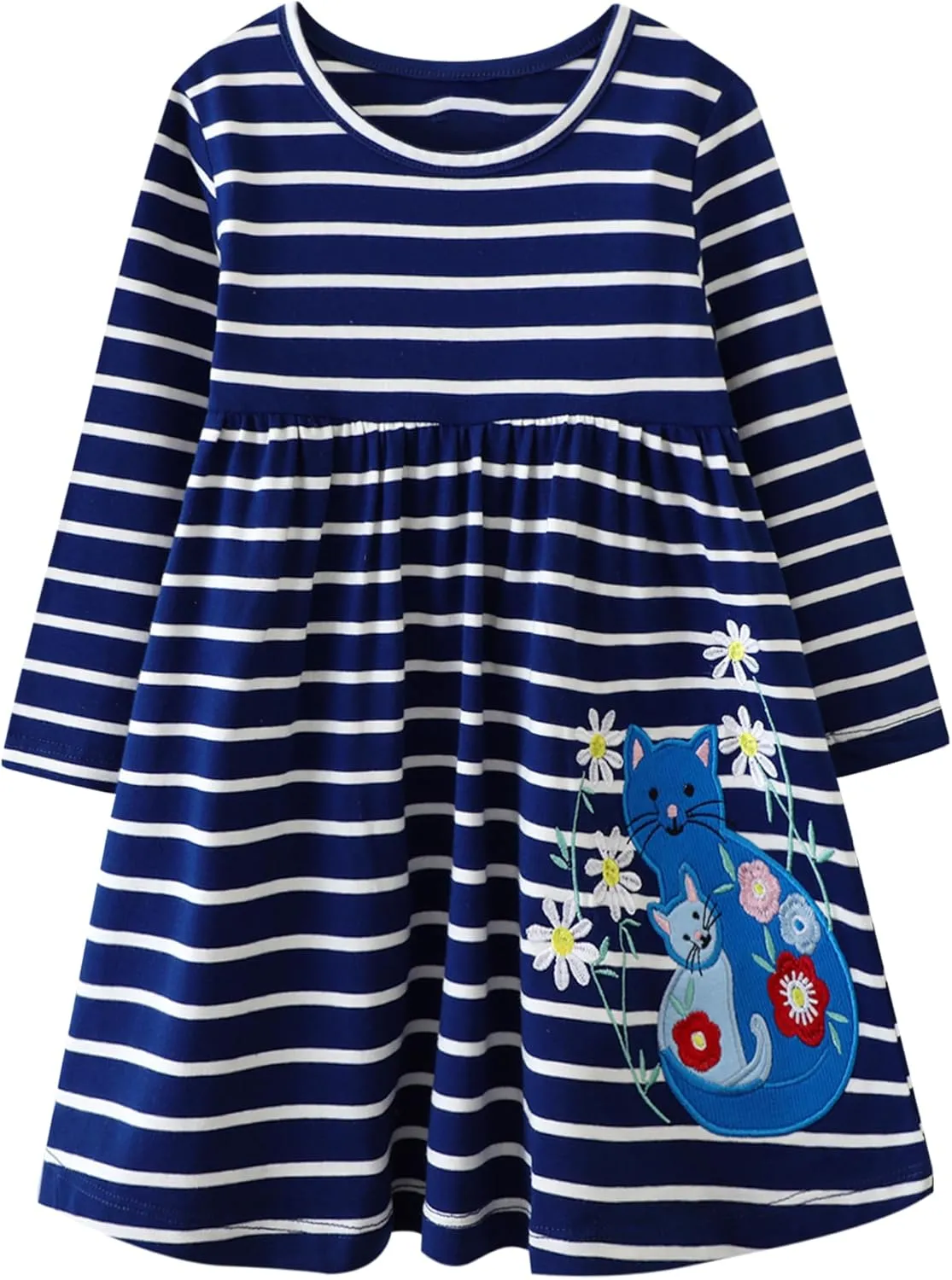 Toddler Girls Cotton Embroidery Applique Short Sleeve Dresses 2-7Y