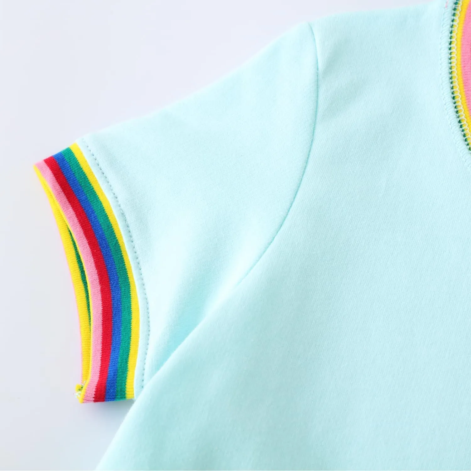 Toddler Girls Cotton Embroidery Applique Short Sleeve Dresses 2-7Y