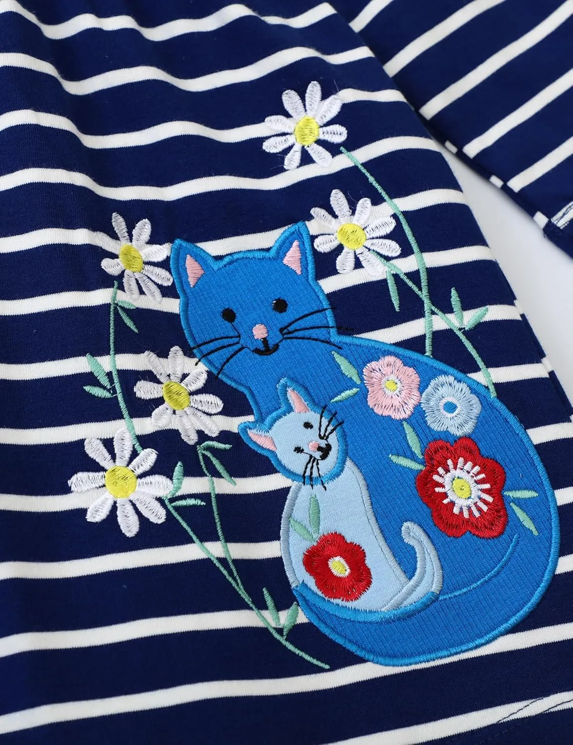 Toddler Girls Cotton Embroidery Applique Short Sleeve Dresses 2-7Y