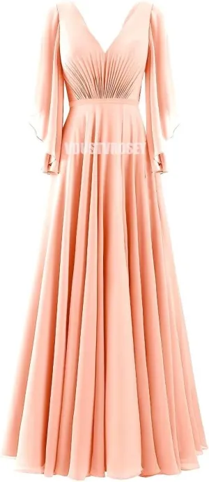 V Neck Slit Flutter Sleeve Bridesmaid Dresses Wedding 2024 Flowy Chiffon Ruched Split Formal Evening Gowns
