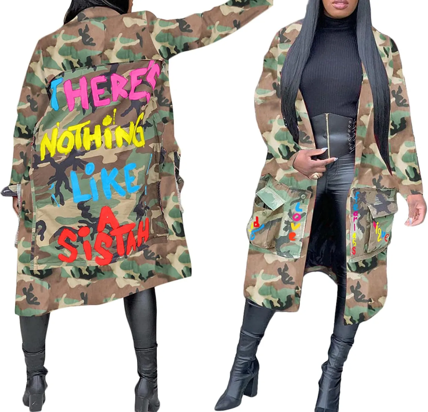 Vakkest Camo Blazer Jacket for Women Lapel Long Sleeve Open Front Cardigan Coat Classic Pockets Overcoat Outwear