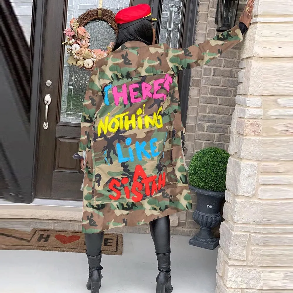 Vakkest Camo Blazer Jacket for Women Lapel Long Sleeve Open Front Cardigan Coat Classic Pockets Overcoat Outwear