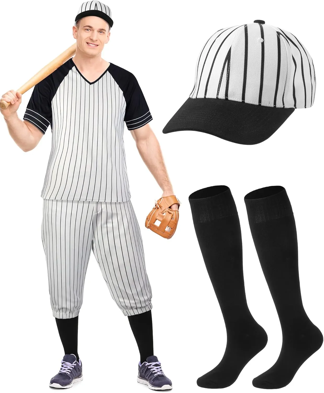 Vintage Baseball Costume for Carnival Party Halloween Men Baseball Uniform Men's Classic Knickers with Pinstripes