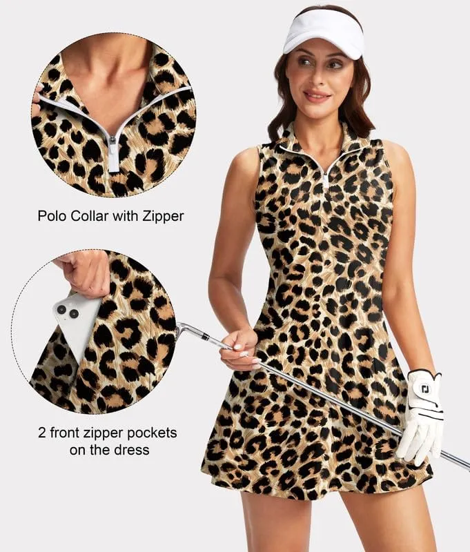 Viodia Women's Tennis Golf Dress with Shorts Active Exercise Workout Sports Athletic Dresses for Women with Zipper Pockets