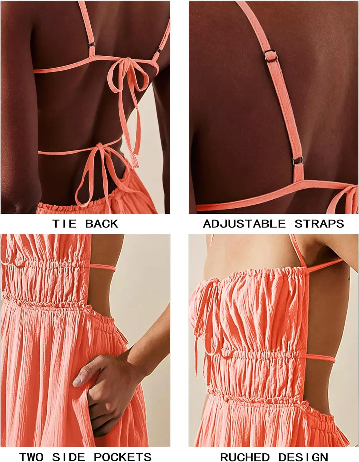 VIUTIL Womens Backless Flowy Dress Sexy Strap Tiered Long Dresses Summer Beach Vacation Sundress with Pockets Clothes 2025