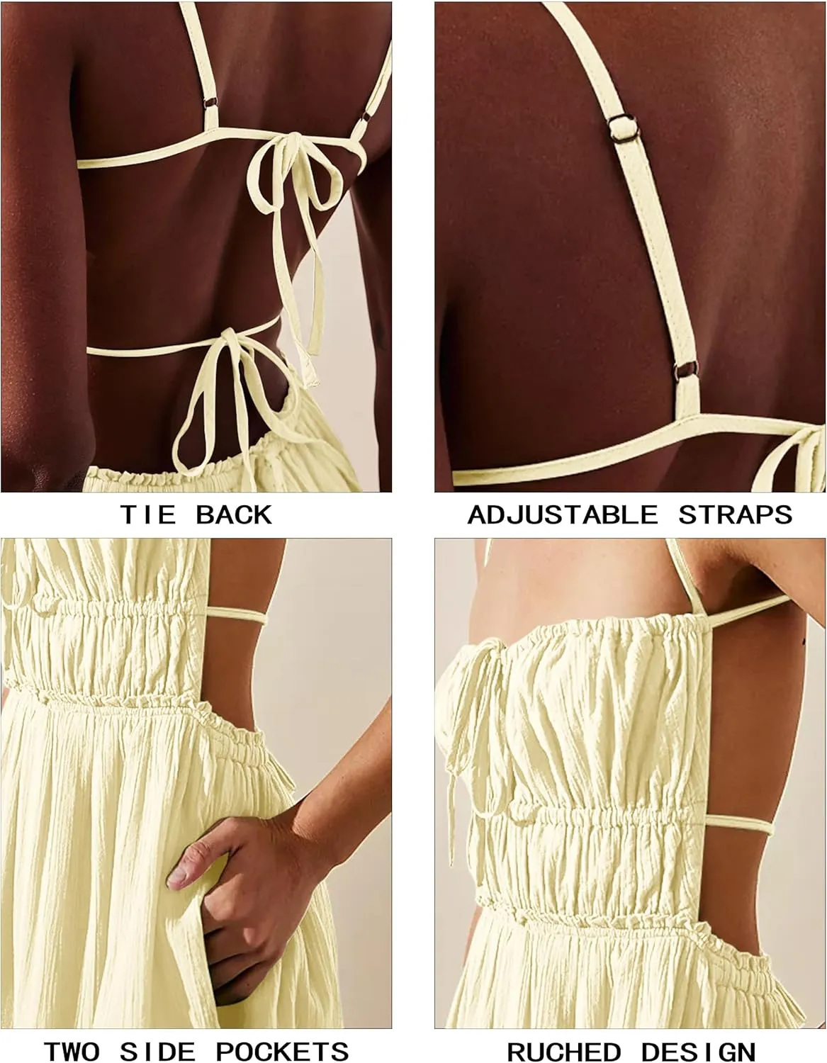 VIUTIL Womens Backless Flowy Dress Sexy Strap Tiered Long Dresses Summer Beach Vacation Sundress with Pockets Clothes 2025