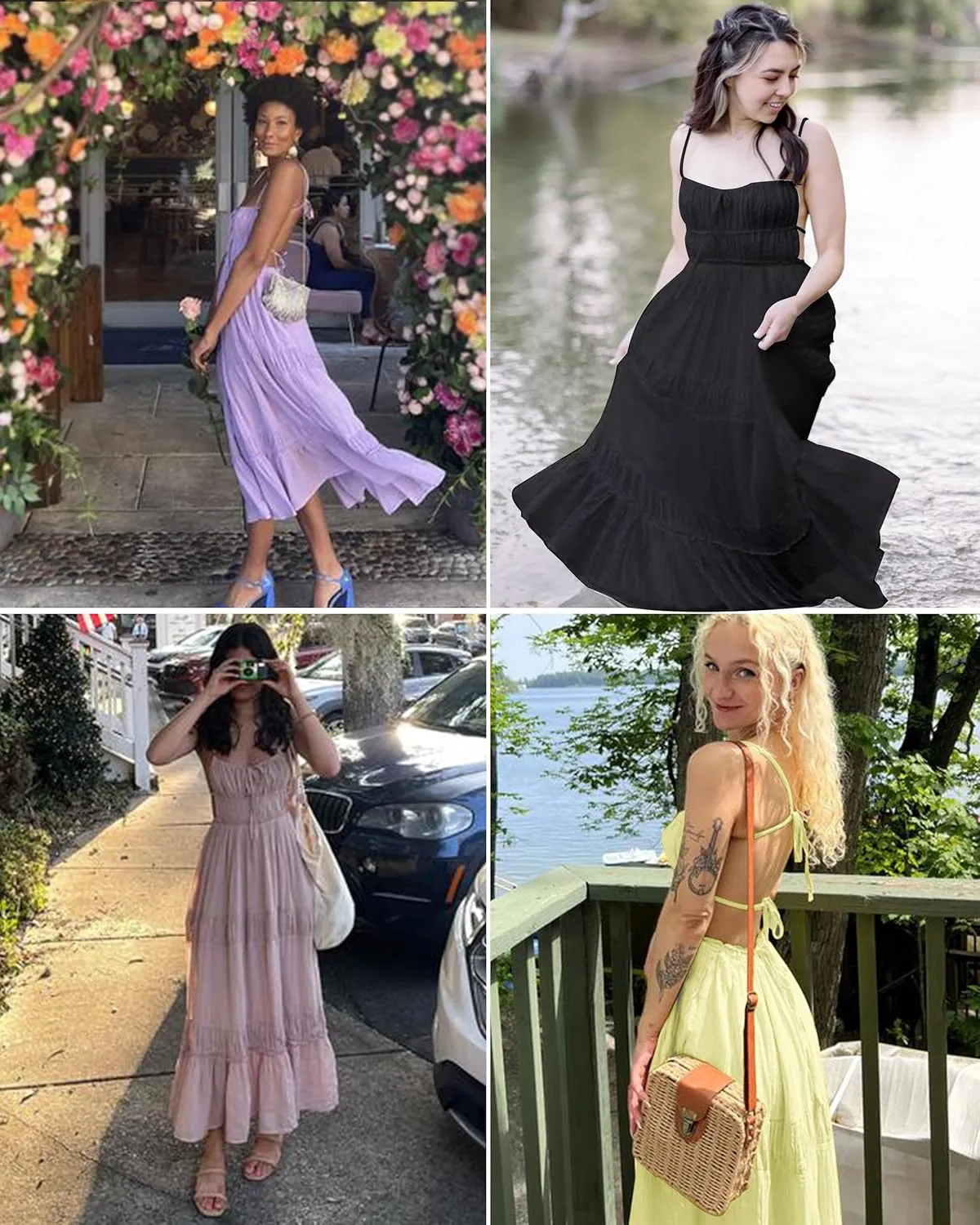 VIUTIL Womens Backless Flowy Dress Sexy Strap Tiered Long Dresses Summer Beach Vacation Sundress with Pockets Clothes 2025