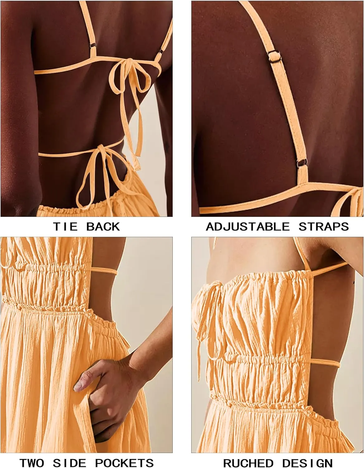 VIUTIL Womens Backless Flowy Dress Sexy Strap Tiered Long Dresses Summer Beach Vacation Sundress with Pockets Clothes 2025