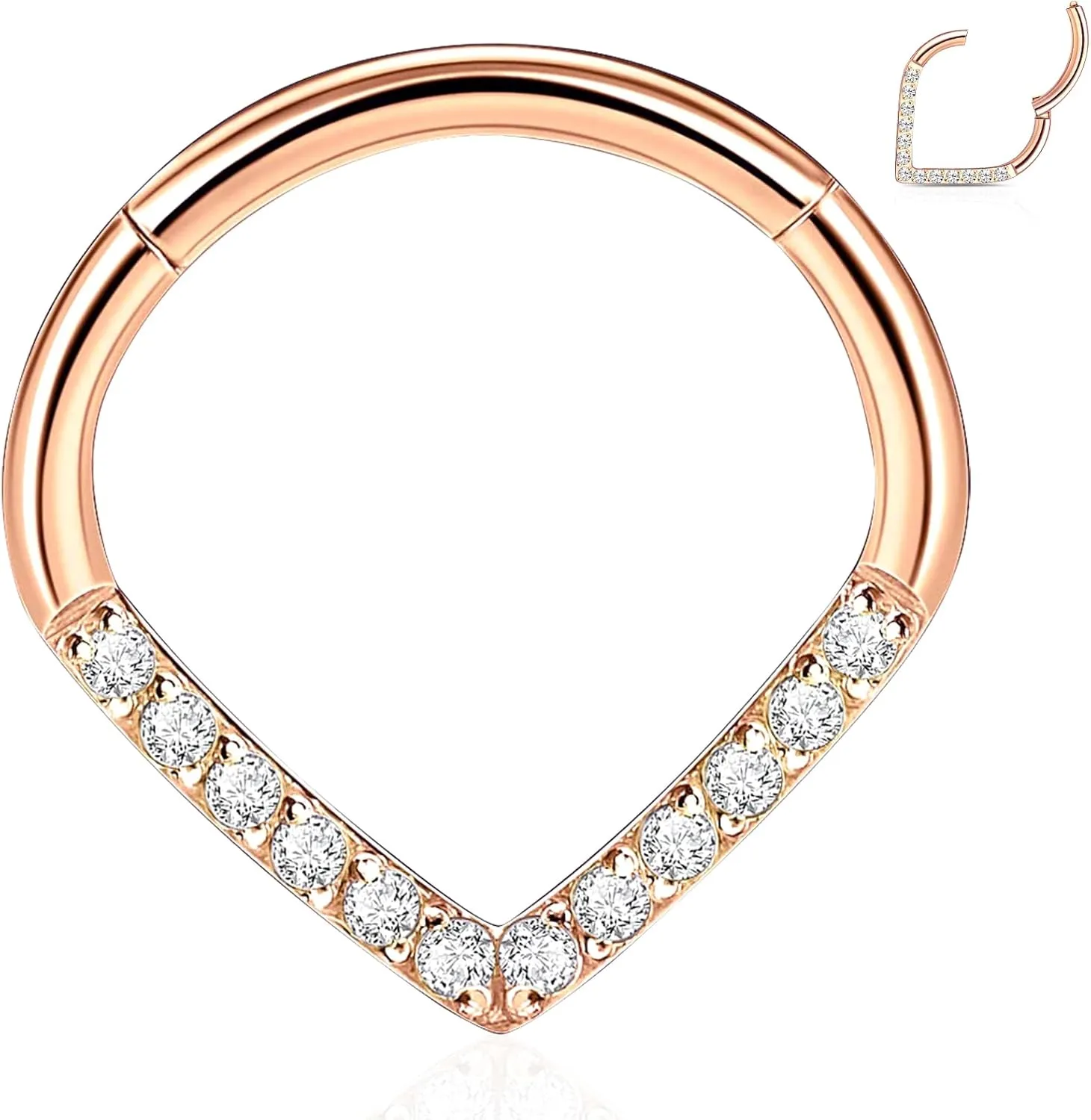 WBRWP 16G 8MM 10MM Septum Rings Piercing Jewelry: Teardrop Heart Shape Opal CZ 316L Surgical Steel Hinged Nose Rings Hoops Clicker Hypoallergenic Conch Helix Piercing Jewelry Daith Cartilage Earring