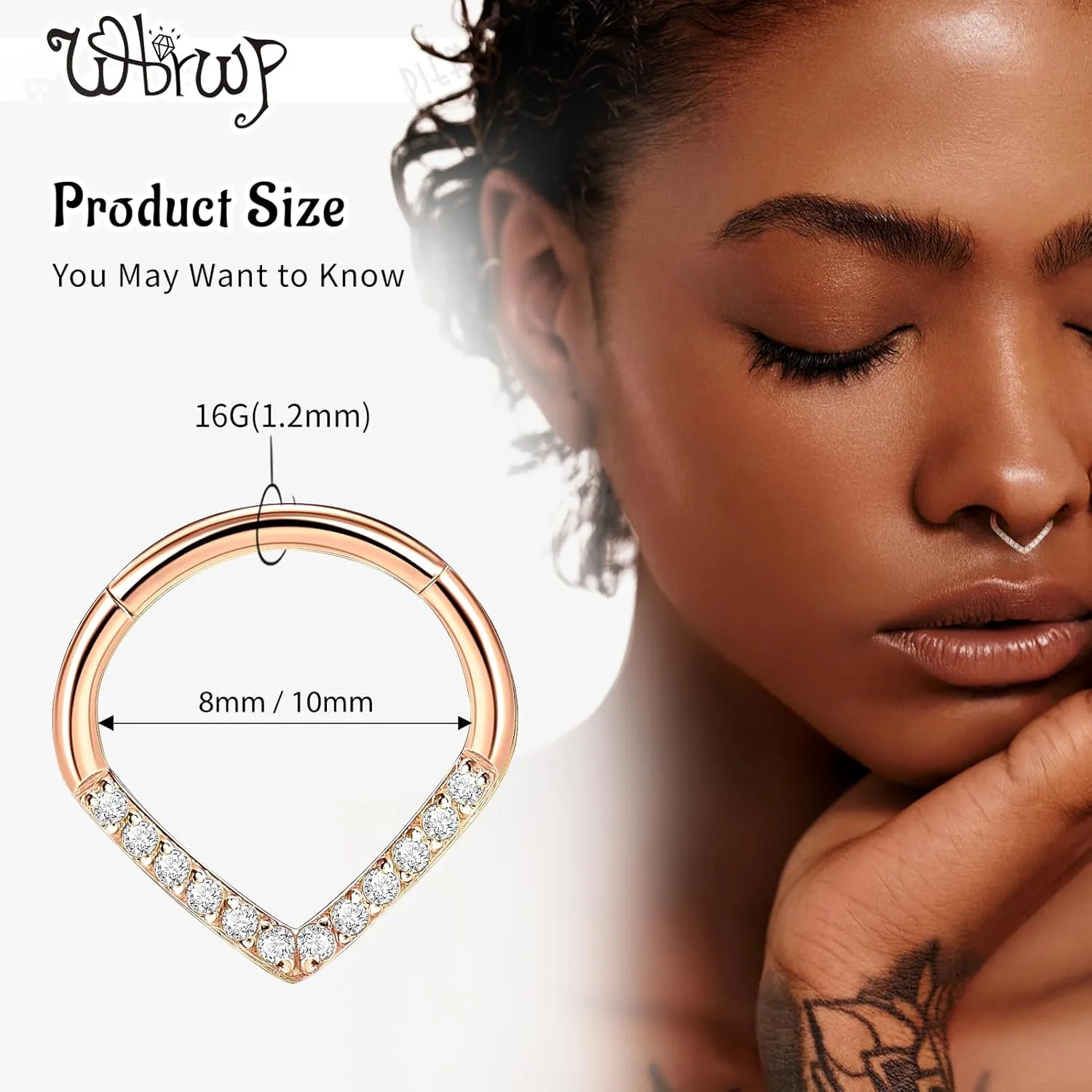WBRWP 16G 8MM 10MM Septum Rings Piercing Jewelry: Teardrop Heart Shape Opal CZ 316L Surgical Steel Hinged Nose Rings Hoops Clicker Hypoallergenic Conch Helix Piercing Jewelry Daith Cartilage Earring