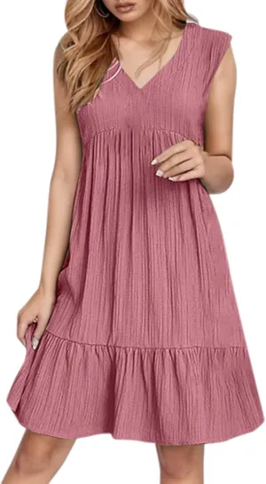 Wedding Guest Dresses for Women Trendy Casual Tunic Dress Sling V Neck Tie Sundress Loose Swing Aline Tank Dresses