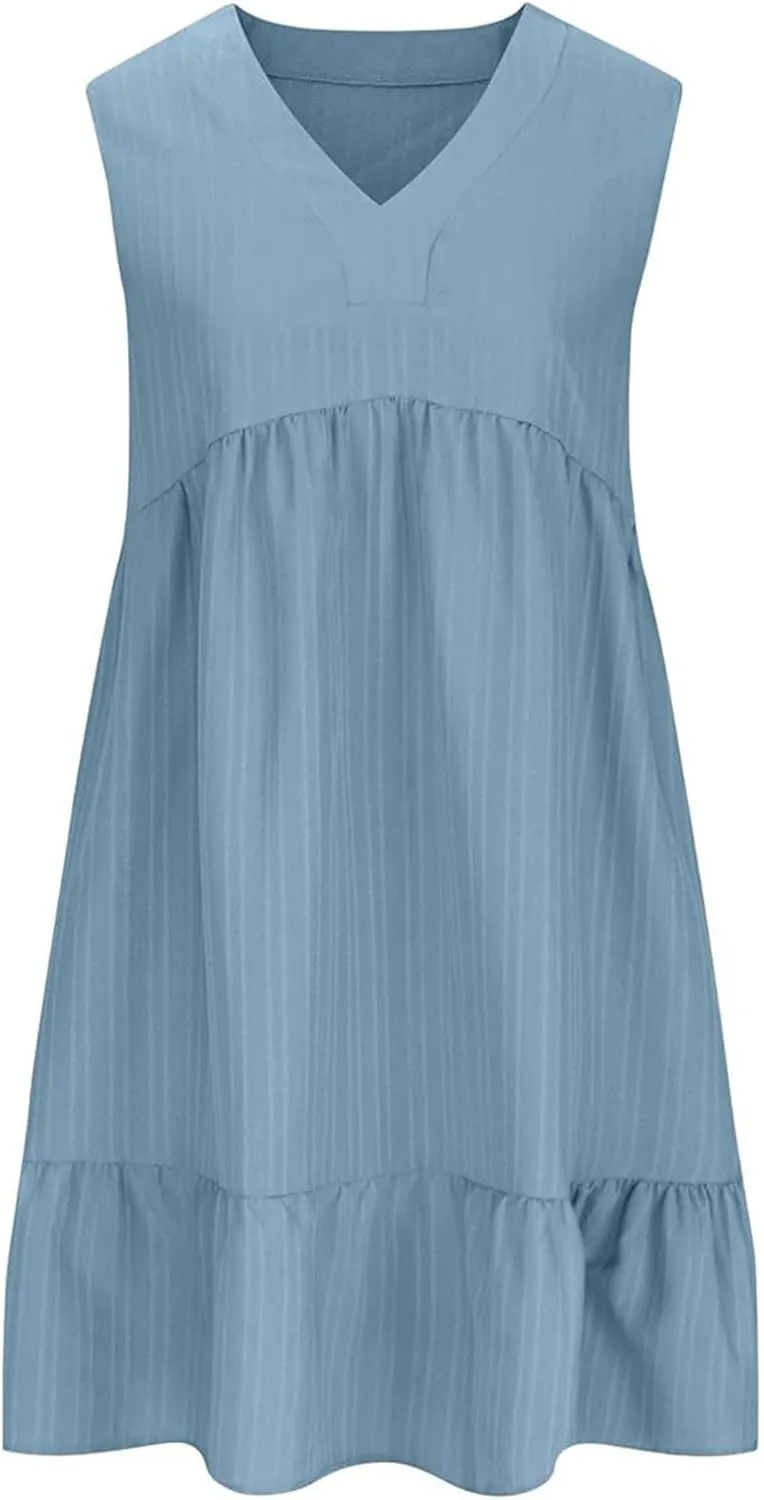 Wedding Guest Dresses for Women Trendy Casual Tunic Dress Sling V Neck Tie Sundress Loose Swing Aline Tank Dresses