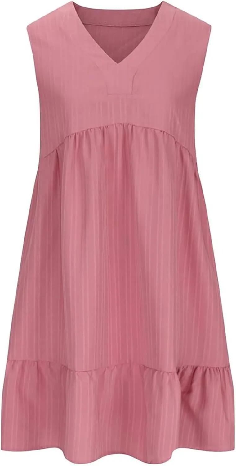 Wedding Guest Dresses for Women Trendy Casual Tunic Dress Sling V Neck Tie Sundress Loose Swing Aline Tank Dresses