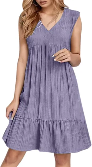 Wedding Guest Dresses for Women Trendy Casual Tunic Dress Sling V Neck Tie Sundress Loose Swing Aline Tank Dresses