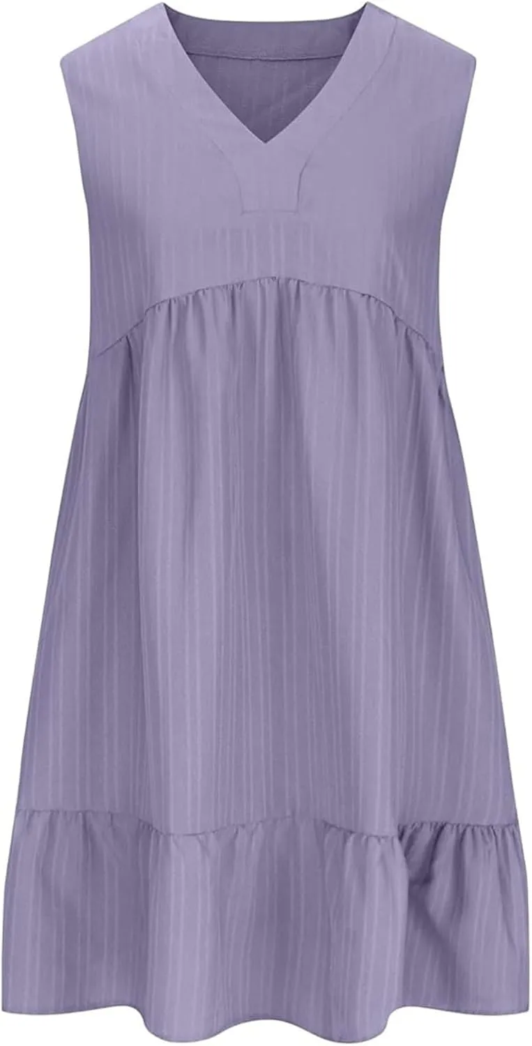 Wedding Guest Dresses for Women Trendy Casual Tunic Dress Sling V Neck Tie Sundress Loose Swing Aline Tank Dresses