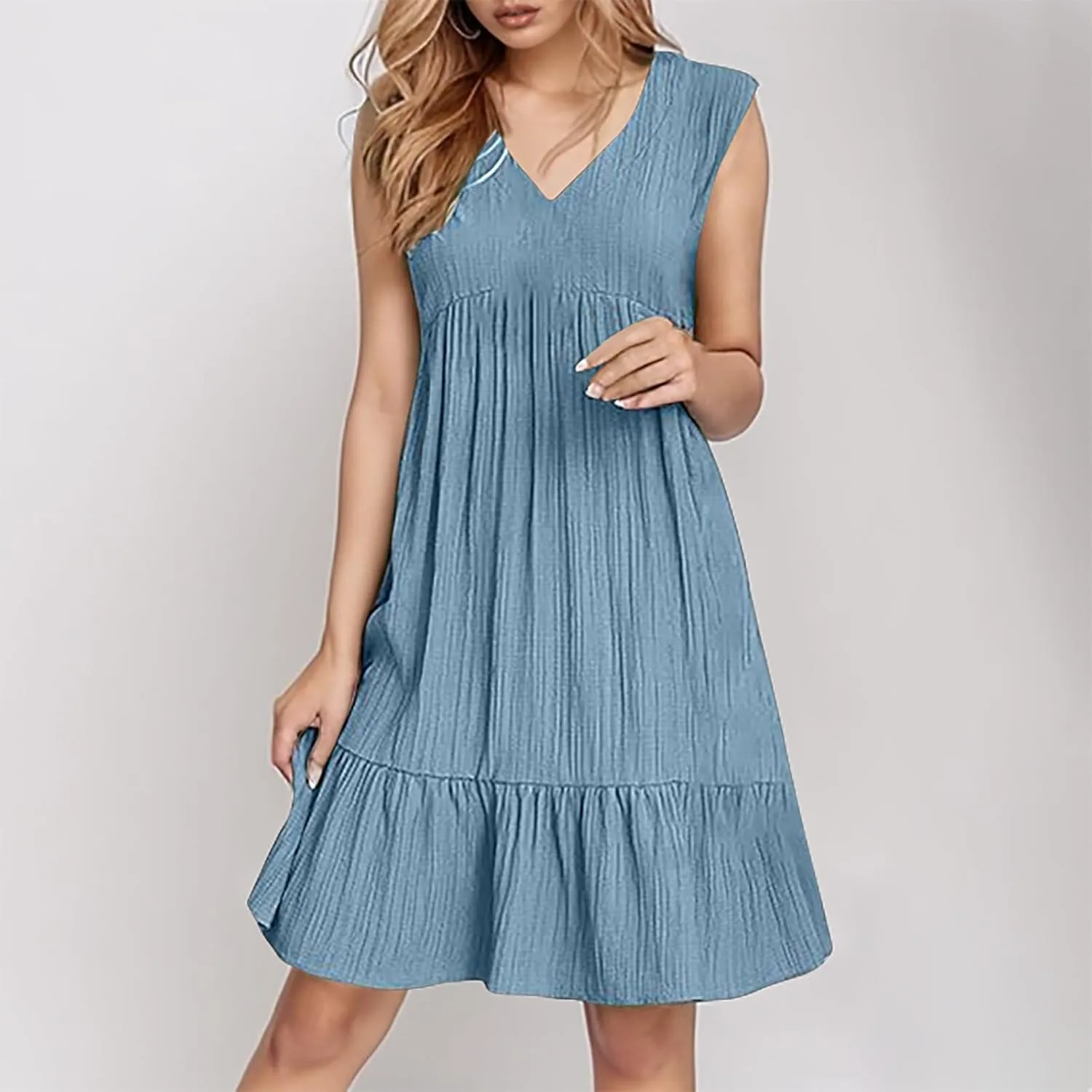 Wedding Guest Dresses for Women Trendy Casual Tunic Dress Sling V Neck Tie Sundress Loose Swing Aline Tank Dresses