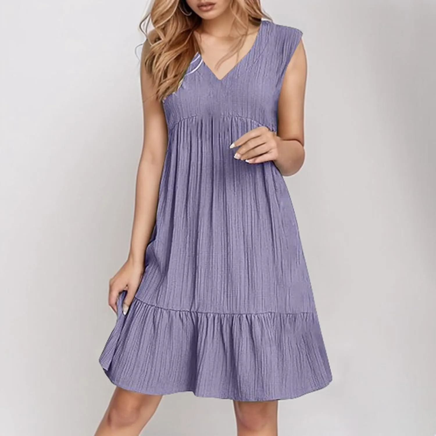 Wedding Guest Dresses for Women Trendy Casual Tunic Dress Sling V Neck Tie Sundress Loose Swing Aline Tank Dresses