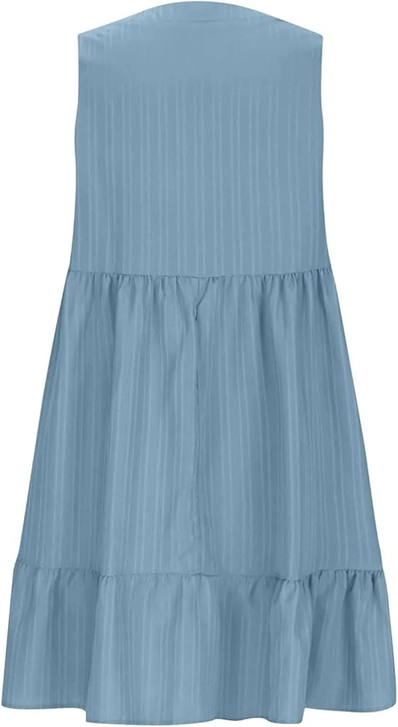 Wedding Guest Dresses for Women Trendy Casual Tunic Dress Sling V Neck Tie Sundress Loose Swing Aline Tank Dresses