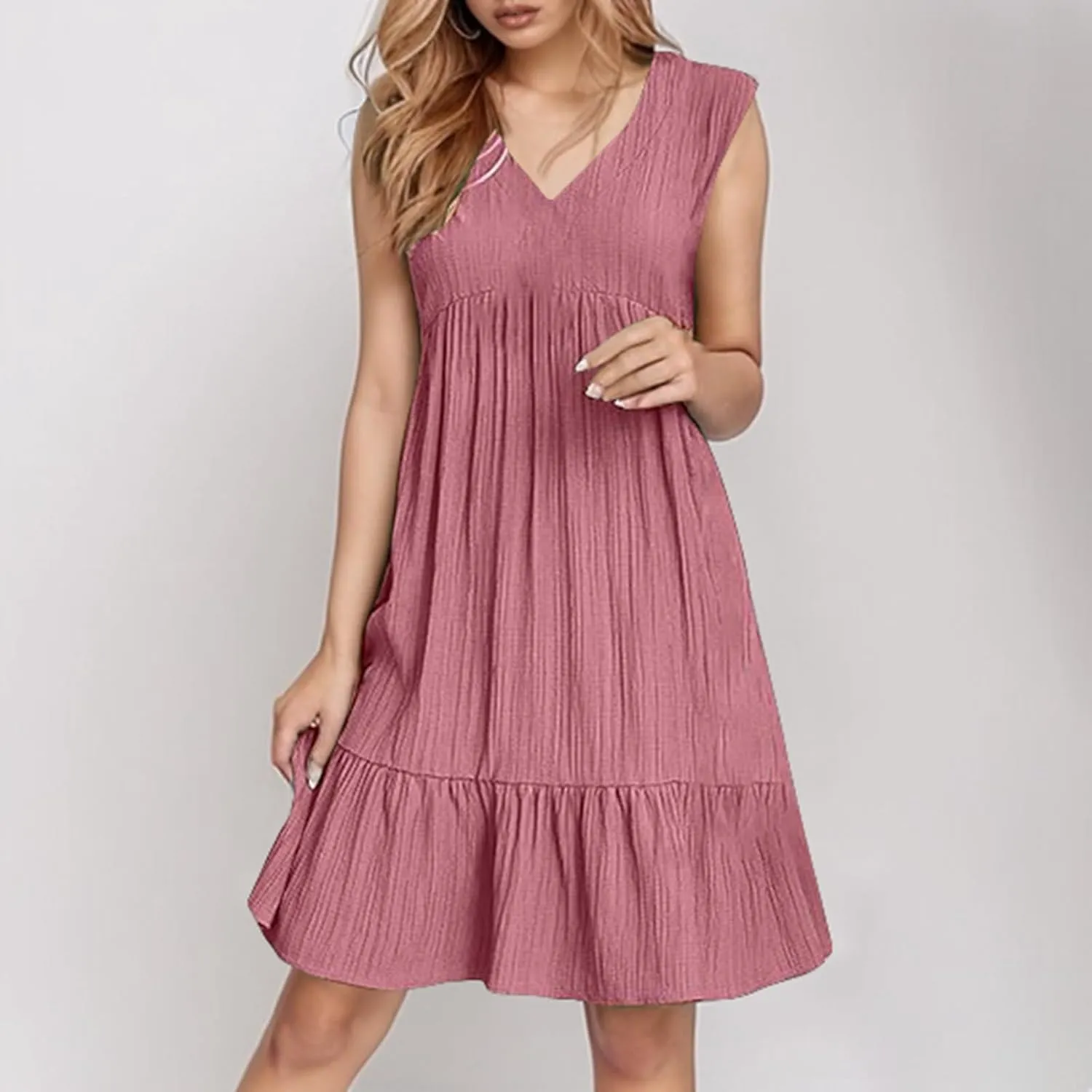 Wedding Guest Dresses for Women Trendy Casual Tunic Dress Sling V Neck Tie Sundress Loose Swing Aline Tank Dresses