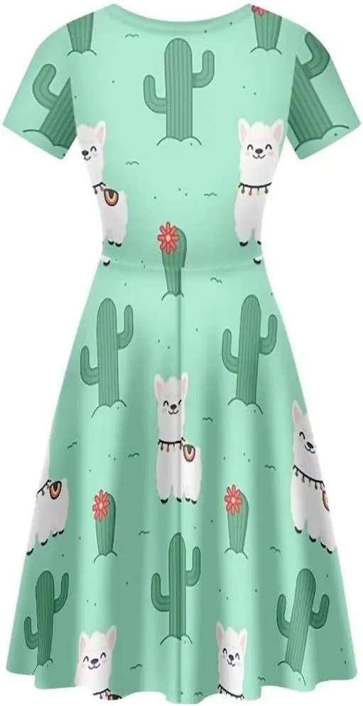 Women 2025 Fashion Dresses Short Sleeve Round Neck Party Birthday A-Line Dress Size S-4XL