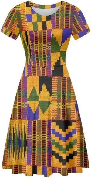 Women 2025 Fashion Dresses Short Sleeve Round Neck Party Birthday A-Line Dress Size S-4XL