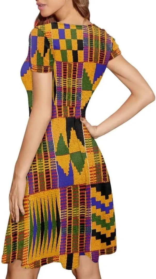 Women 2025 Fashion Dresses Short Sleeve Round Neck Party Birthday A-Line Dress Size S-4XL