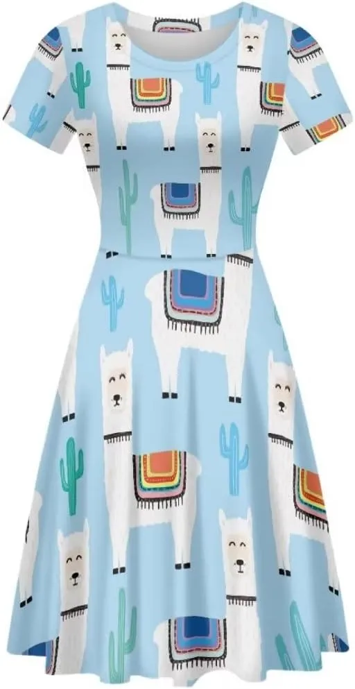 Women 2025 Fashion Dresses Short Sleeve Round Neck Party Birthday A-Line Dress Size S-4XL