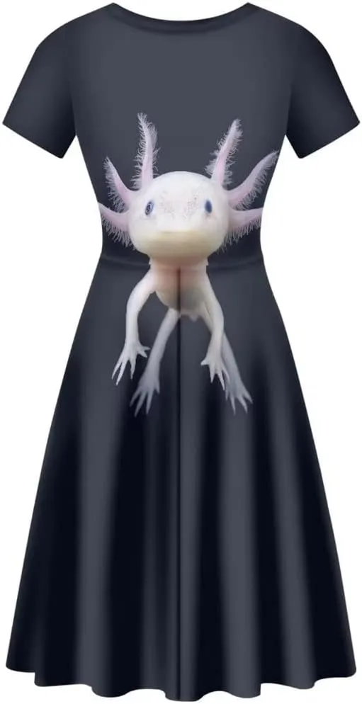 Women 2025 Fashion Dresses Short Sleeve Round Neck Party Birthday A-Line Dress Size S-4XL