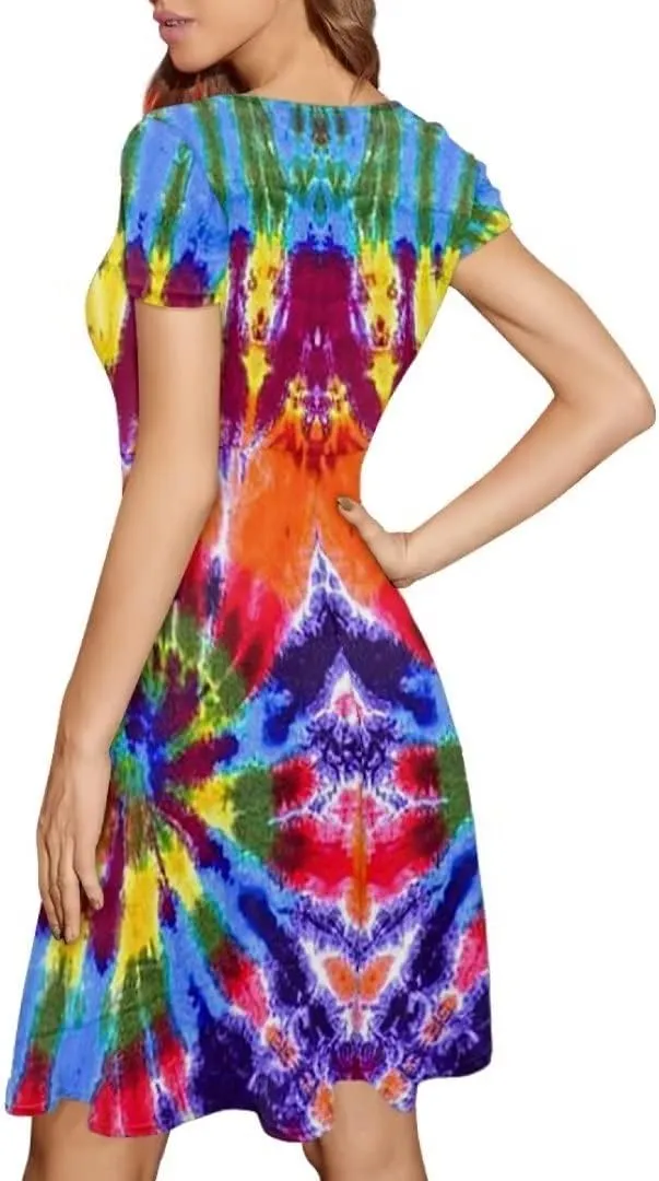 Women 2025 Fashion Dresses Short Sleeve Round Neck Party Birthday A-Line Dress Size S-4XL