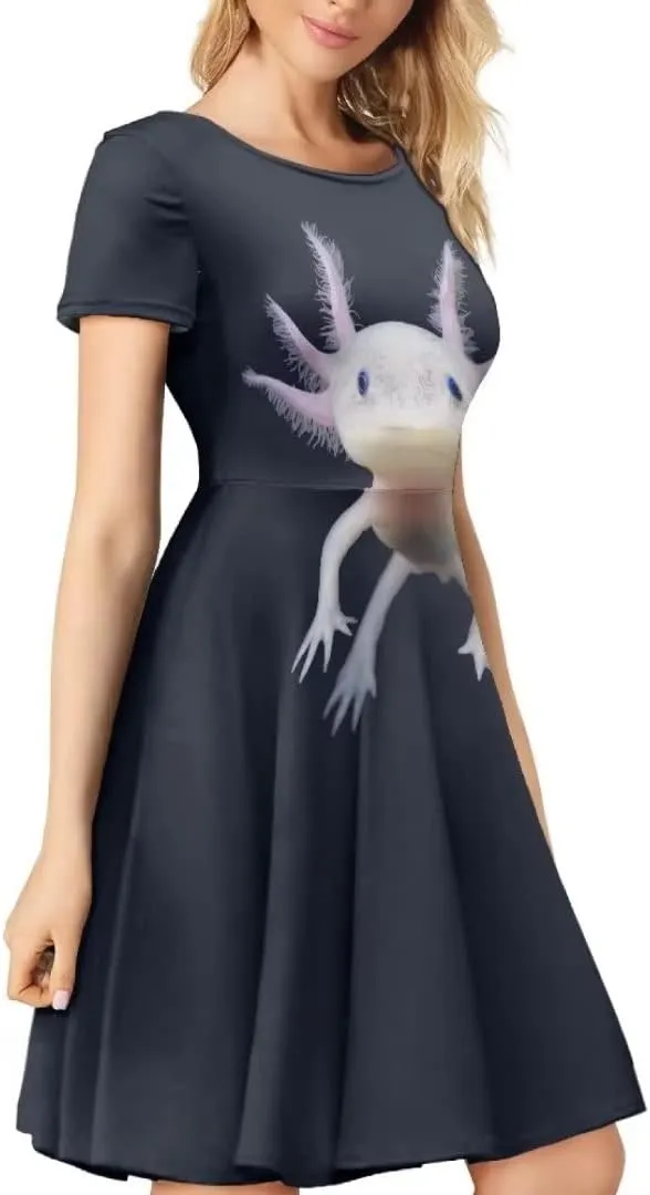 Women 2025 Fashion Dresses Short Sleeve Round Neck Party Birthday A-Line Dress Size S-4XL