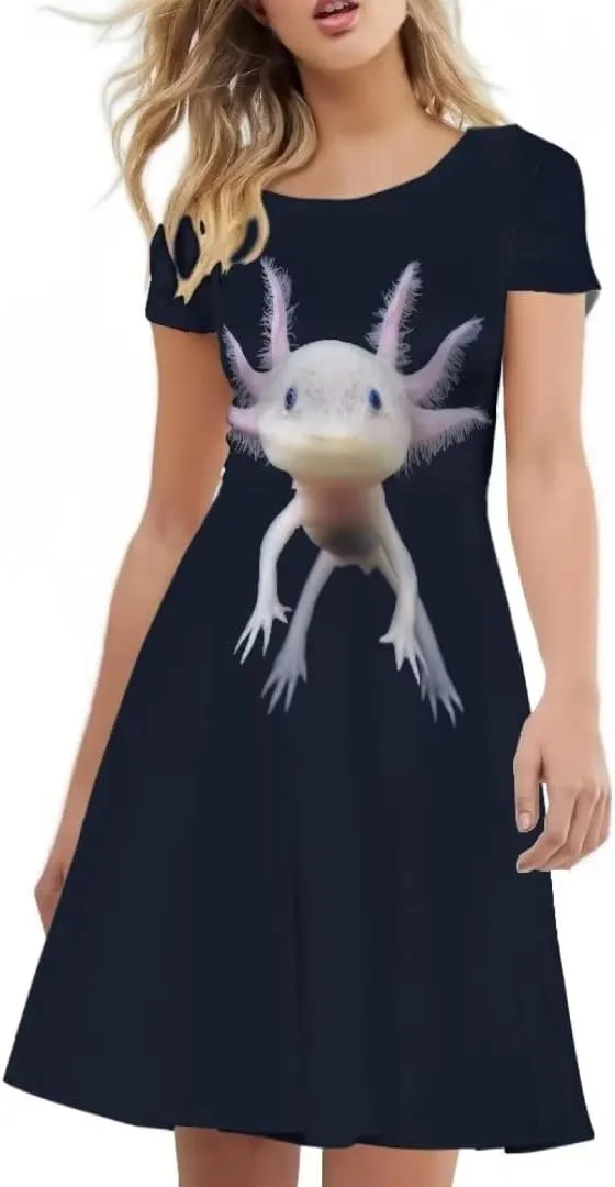 Women 2025 Fashion Dresses Short Sleeve Round Neck Party Birthday A-Line Dress Size S-4XL