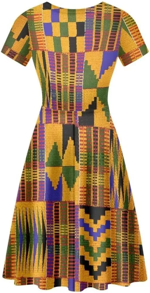 Women 2025 Fashion Dresses Short Sleeve Round Neck Party Birthday A-Line Dress Size S-4XL