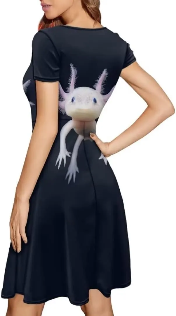 Women 2025 Fashion Dresses Short Sleeve Round Neck Party Birthday A-Line Dress Size S-4XL