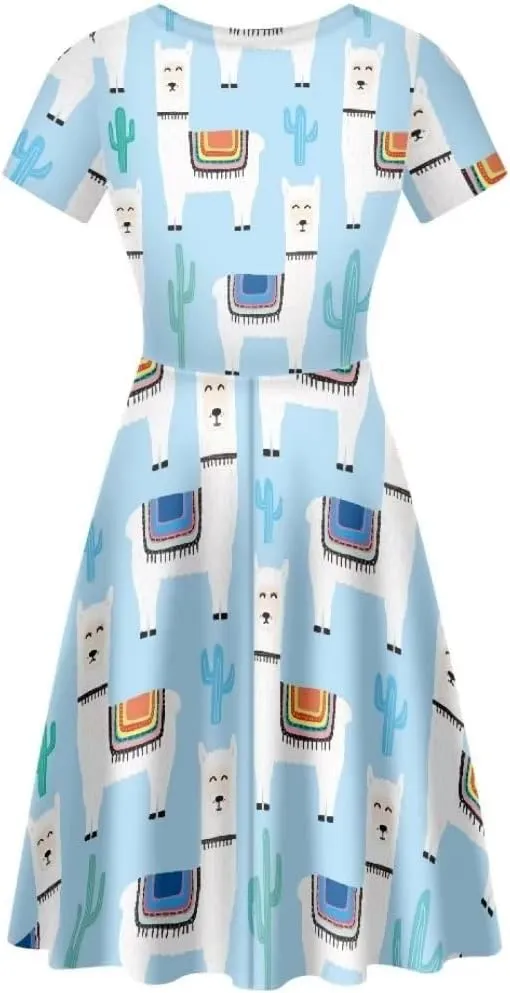 Women 2025 Fashion Dresses Short Sleeve Round Neck Party Birthday A-Line Dress Size S-4XL