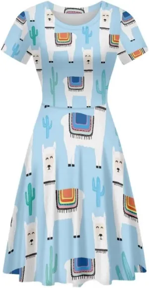 Women 2025 Fashion Dresses Short Sleeve Round Neck Party Birthday A-Line Dress Size S-4XL