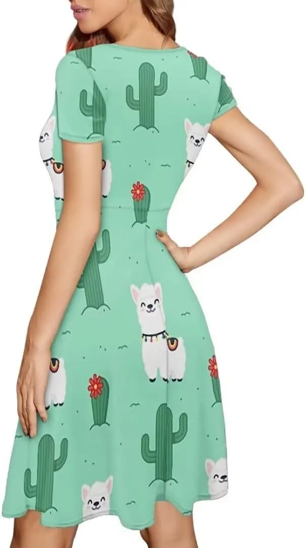 Women 2025 Fashion Dresses Short Sleeve Round Neck Party Birthday A-Line Dress Size S-4XL