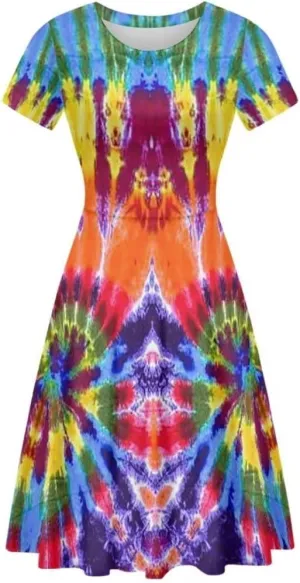 Women 2025 Fashion Dresses Short Sleeve Round Neck Party Birthday A-Line Dress Size S-4XL