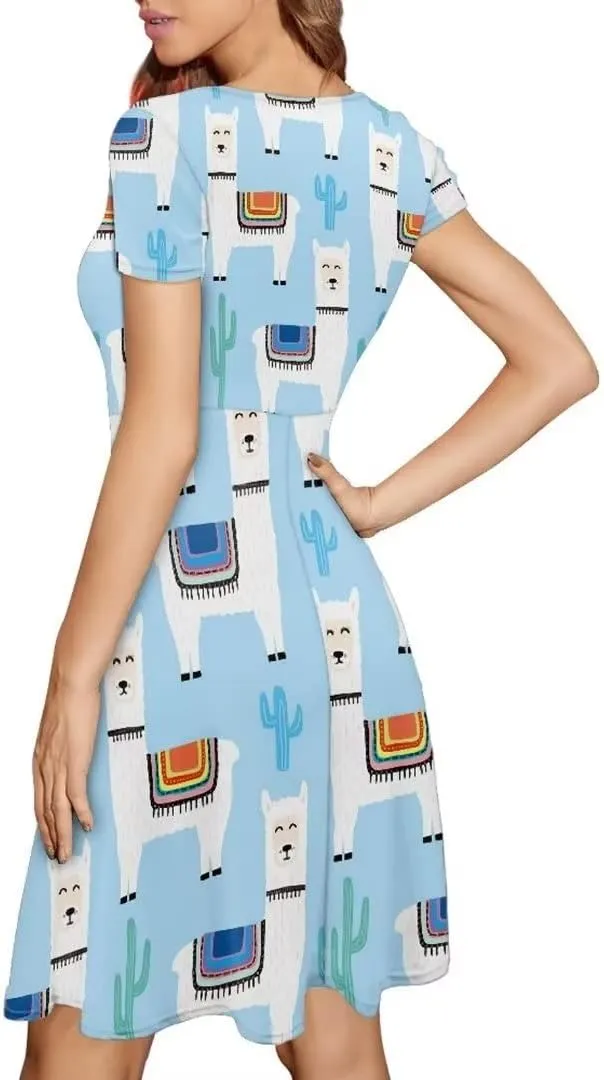 Women 2025 Fashion Dresses Short Sleeve Round Neck Party Birthday A-Line Dress Size S-4XL