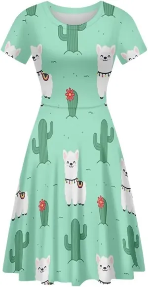 Women 2025 Fashion Dresses Short Sleeve Round Neck Party Birthday A-Line Dress Size S-4XL