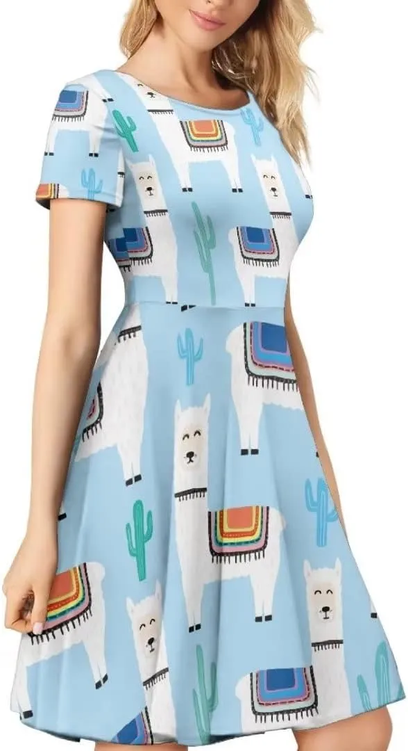 Women 2025 Fashion Dresses Short Sleeve Round Neck Party Birthday A-Line Dress Size S-4XL