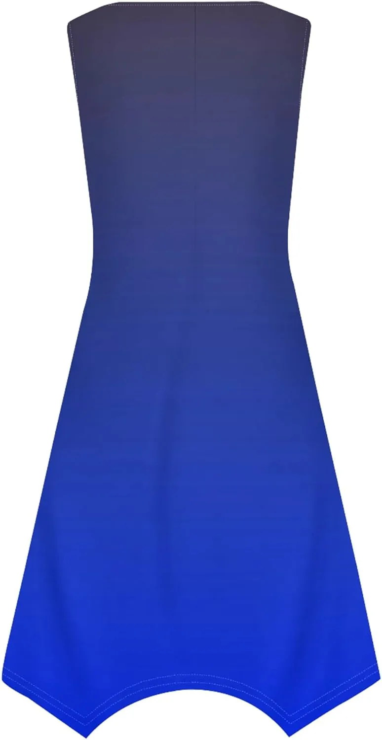 Women Casual Solid Color Summer Midi Dress Sleeveless Pleated T Shirt Sundress Hankerchief Hem Swing Tank Boho Beach Dresses